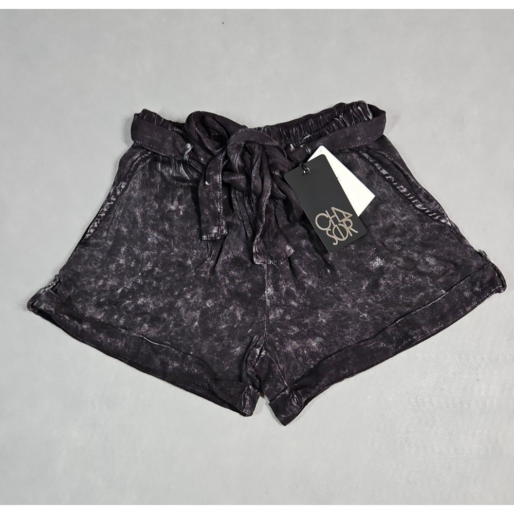 Chaser Womens Black Cloud Wash Tie Waist Shorts Size Small NWT